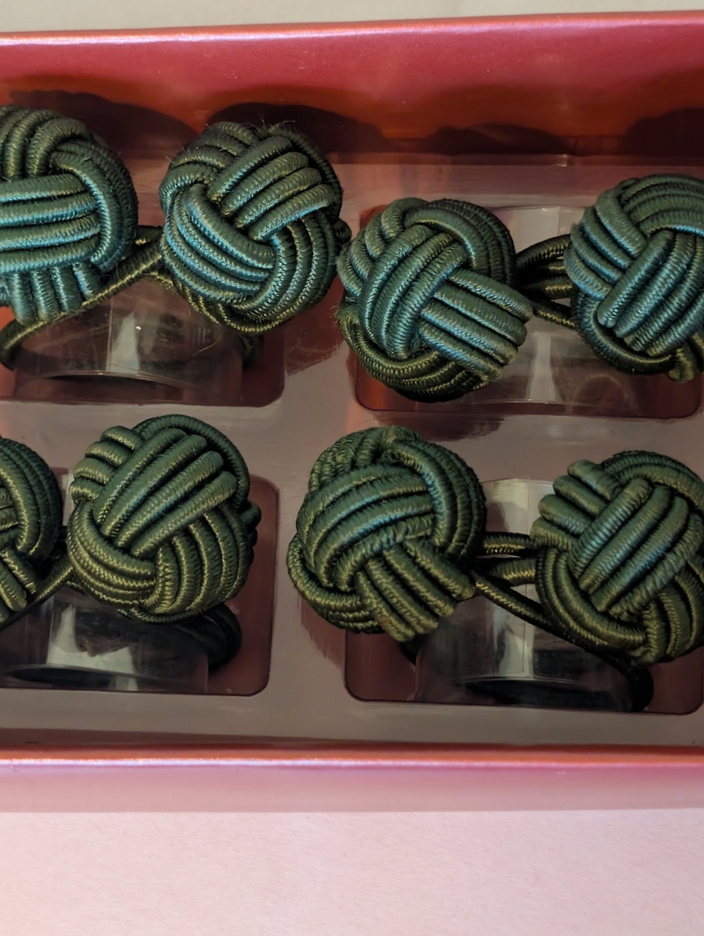 Lenox Holiday Gathering Napkin Rings  Nautical Monkeys Fist Knots-Forest Green